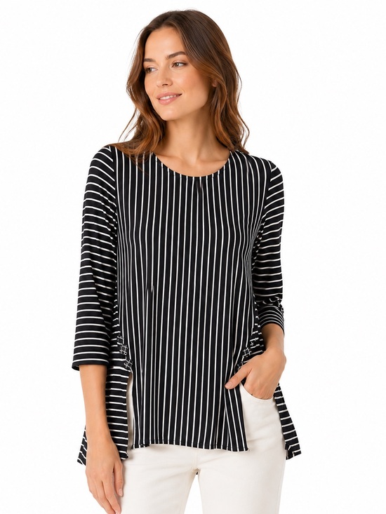 Joseph Ribkoff Tops - Joseph Ribkoff Striped Tunic Top Shirt button sz 6 Black White 3/4 Sleeve Canada